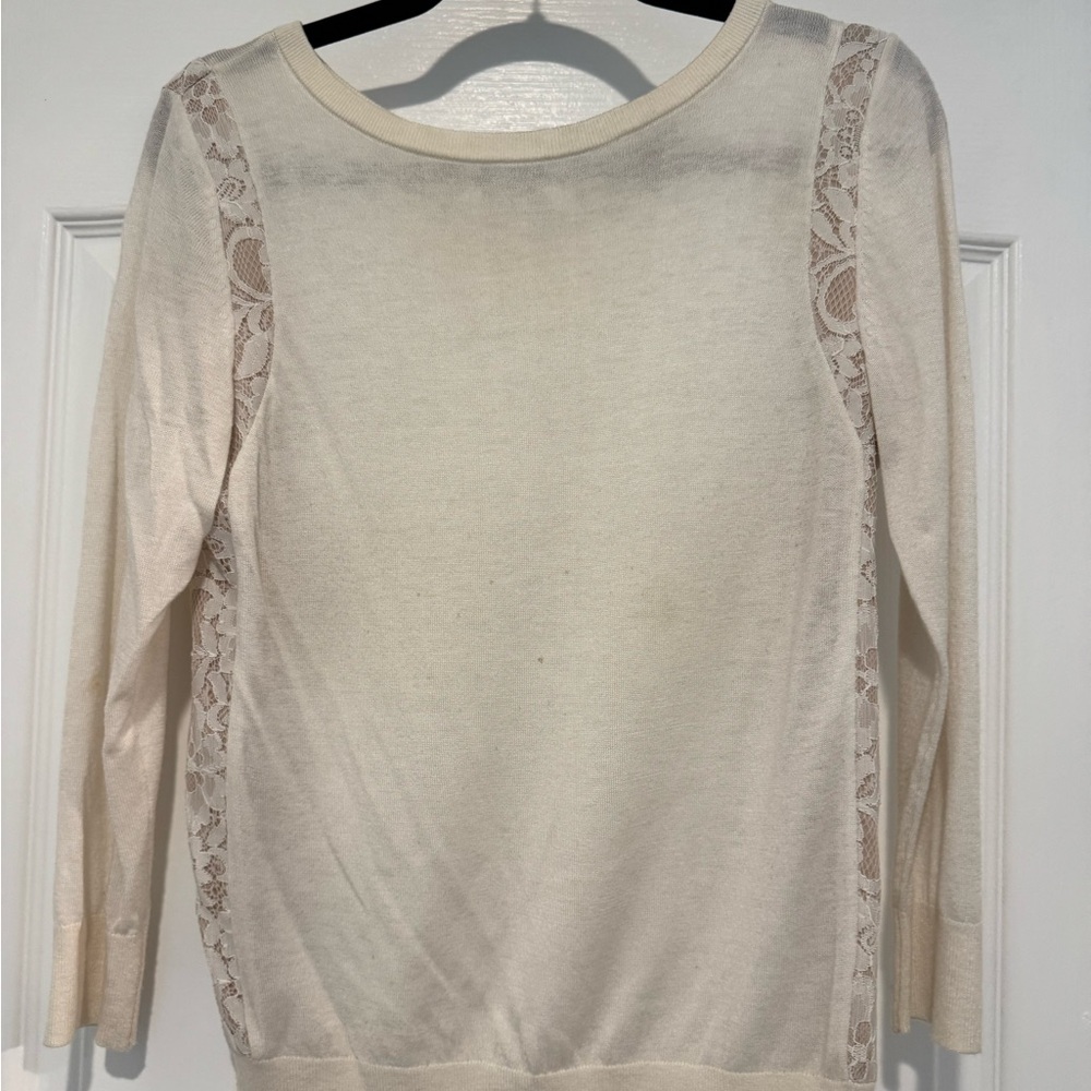 Ann Taylor Cream Sweater with Lace Detail